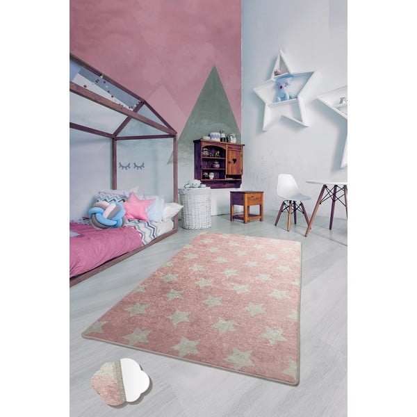 Covor antiderapant pentru copii Conceptum Hypnose Stars, 100 x 160 cm, roz-image-1
