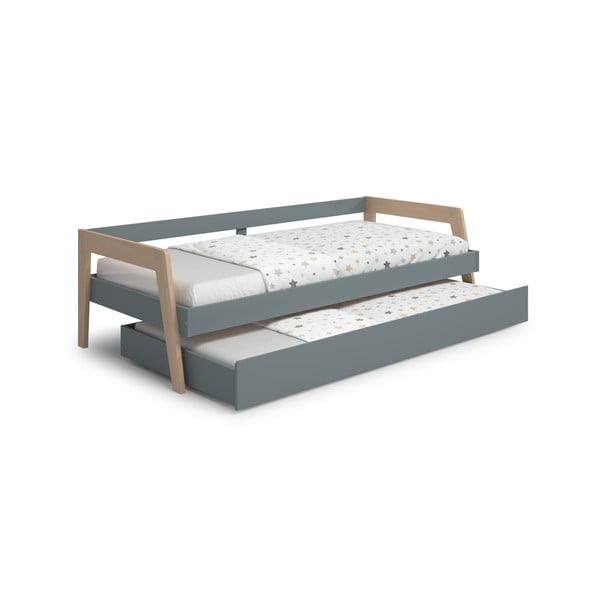 Pat pentru copii  verde/verde prăfuit cu extensie suplimentară din lemn de pin cu spațiu de depozitare cu somieră 90x200 cm Carrie – Marckeric-image-2