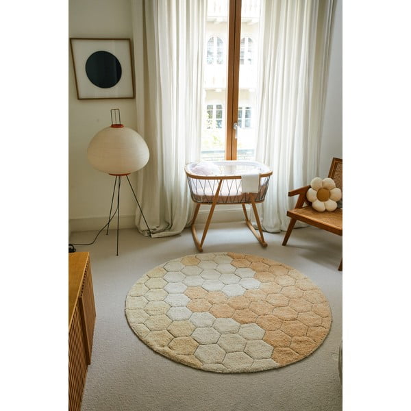 Covor galben ocru lavabil/țesut manual rotund din bumbac ø 140 cm Honeycomb Golden – Lorena Canals-image-3