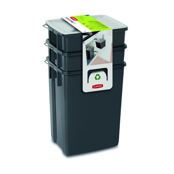 Coșuri de gunoi negre 3 buc. pentru reciclare 2x10+6 l din plastic Biobox – Curver-image-2