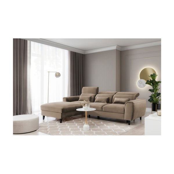 Colțar maro deschis extensibil/cu spațiu de depozitare cu tapițerie din catifea (cu colț pe partea stângă/cu șezlong) Foble – ELTAP-image-3