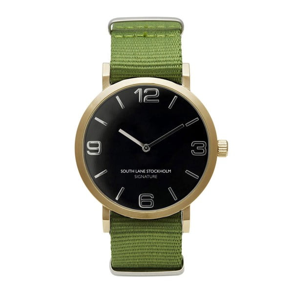 Ceas unisex South Lane Stockholm Signature Black Gold Big, curea verde