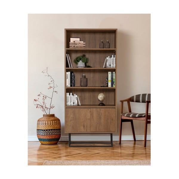 Bibliotecă în culoare naturală cu aspect de lemn de nuc 80x182 cm Rodez – Kalune Design-image-1