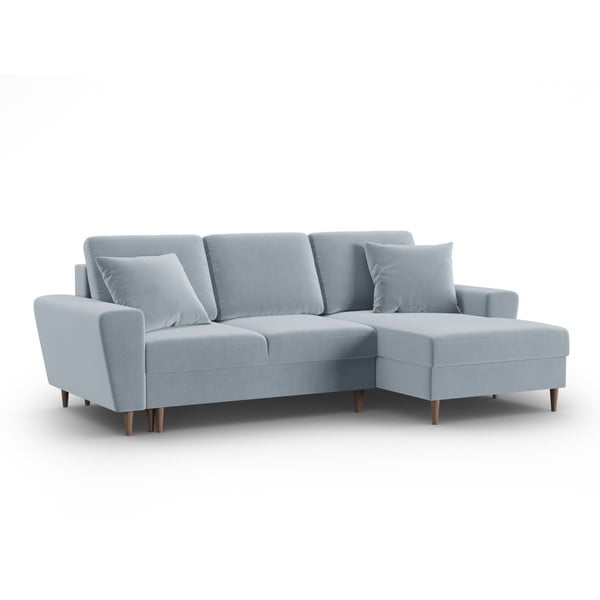 Colțar albastru deschis extensibil, cu spațiu de depozitare cu tapițerie din catifea (cu colț pe partea dreaptă, cu șezlong) Kyoto – Cosmopolitan Design-image-4