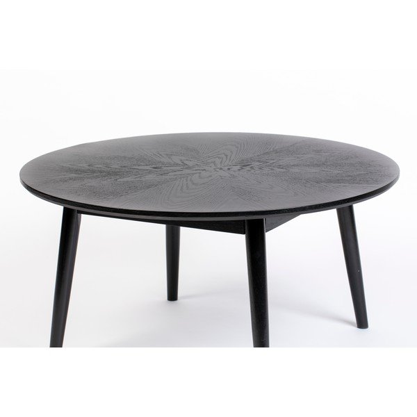 Măsuță de cafea neagră rotundă cu aspect de lemn de stejar ø 80 cm Fabio – White Label-image-3