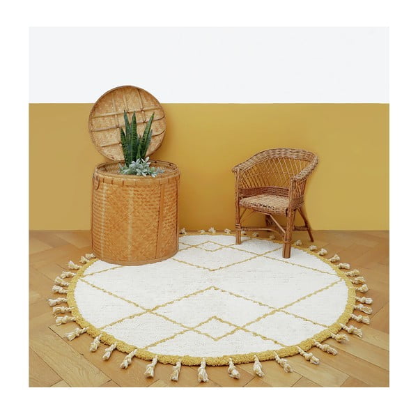 Covor din bumbac lucrat manual Nattiot Come, ø 120 cm, alb - galben-image-2