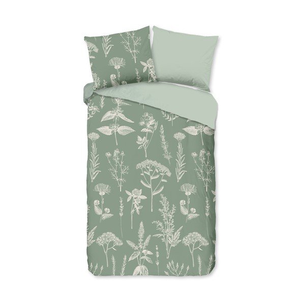 Lenjerie de pat verde salvie din flanelă pentru pat de o persoană/extinsă 140x220 cm Herbs – Good Morning
