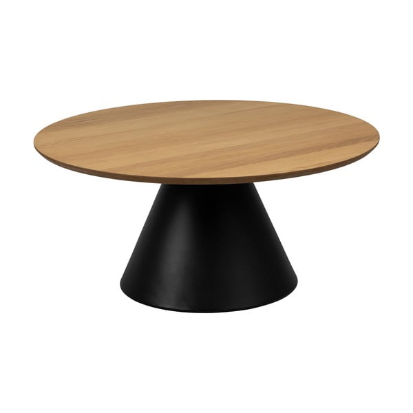 Măsuță de cafea neagră/în culoare naturală rotundă cu blat cu aspect de lemn de stejar ø 85 cm Soli – Actona-image-3