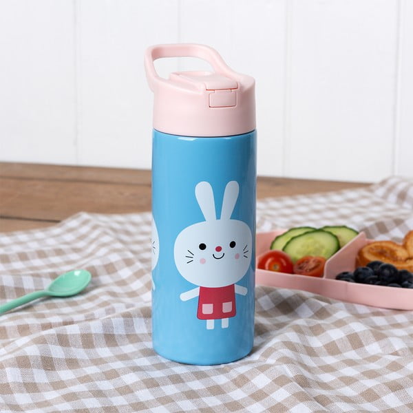 Sticlă pentru copii albastru-deschis din oțel inoxidabil 500 ml Lottie & Friends – Rex London-image-1