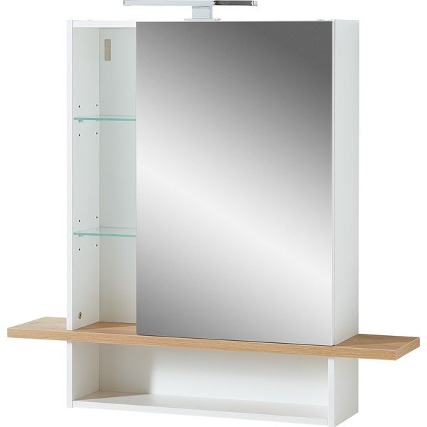 Dulap de baie suspendat alb cu oglindă cu aspect de stejar 90x91 cm Novolino - Germania-image-2