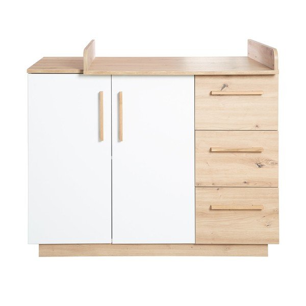 Comodă de copii albă/în culoare naturală cu aspect de lemn de stejar cu masă de schimbat 118x103x79 cm Lion – Roba
