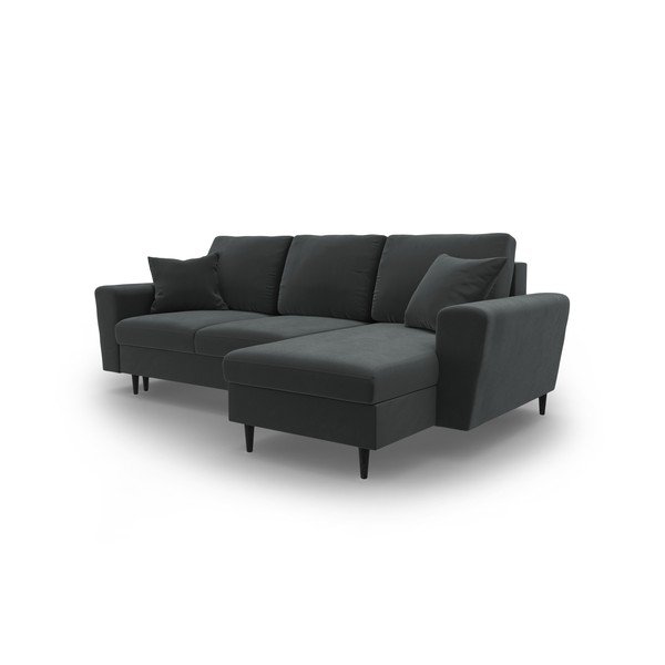 Colțar gri închis extensibil, cu spațiu de depozitare cu tapițerie din catifea Kyoto – Cosmopolitan Design-image-4