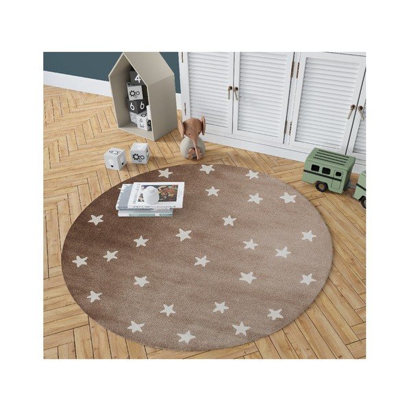 Covor rotund KICOTI Stars, ø 80 cm, maro-alb-image-2