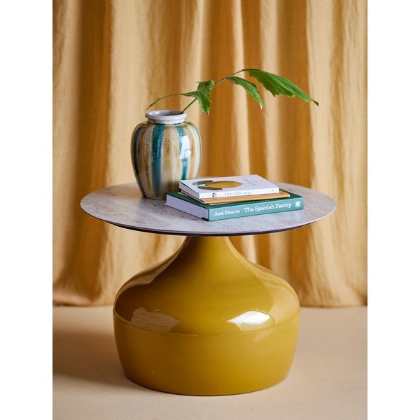 Măsuță de cafea galbenă rotundă cu blat ceramic ø 60 cm Lecco – Bloomingville-image-1