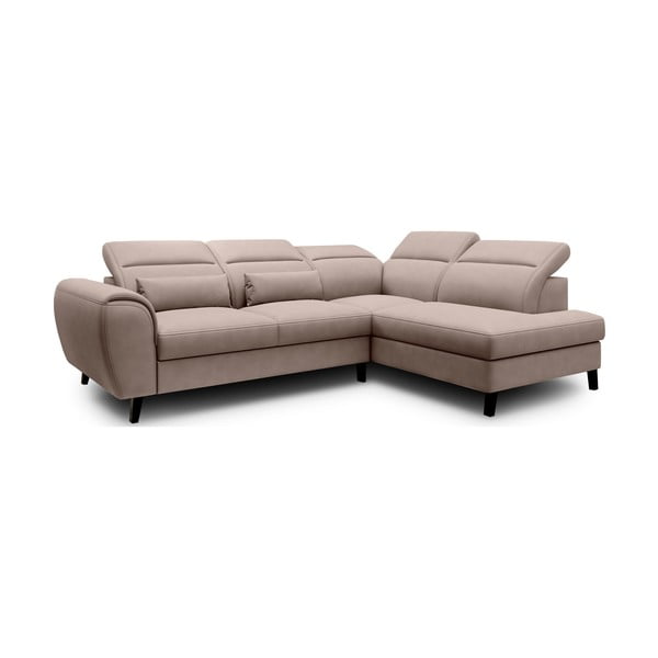 Colțar bej extensibil/cu spațiu de depozitare cu tapițerie din catifea (cu colț pe partea dreaptă/în formă de ”L”) Noble – ELTAP-image-2