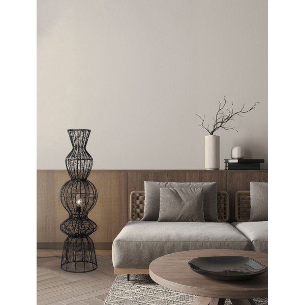 Lampadar negru mat cu tapițerie din frânghie (înălțime 136 cm) Breena – Nova Luce-image-1