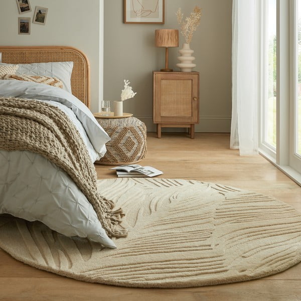 Covor bej rotund din lână ø 160 cm Leaf - Flair Rugs-image-1