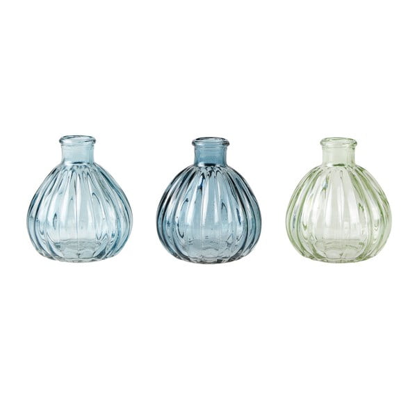 Set 3 vaze din sticlă KJ Collection Bulb, 9,5 x 8,5 cm, albastru
