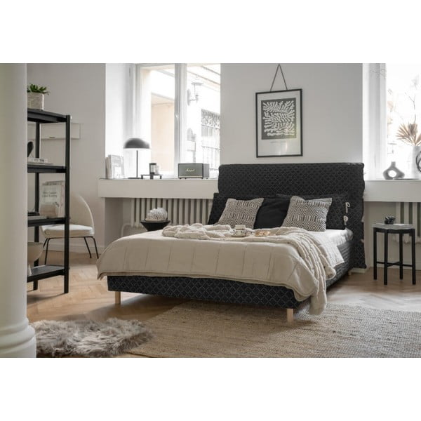 Pat matrimonial negru tapițat și somieră 180x200 cm Sleepy Luna – Miuform-image-2