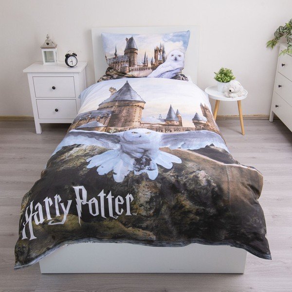 Lenjerie de pat pentru copii din bumbac pentru pat de o persoană 140x200 cm Harry Potter "Hedwig" – Jerry Fabrics-image-1