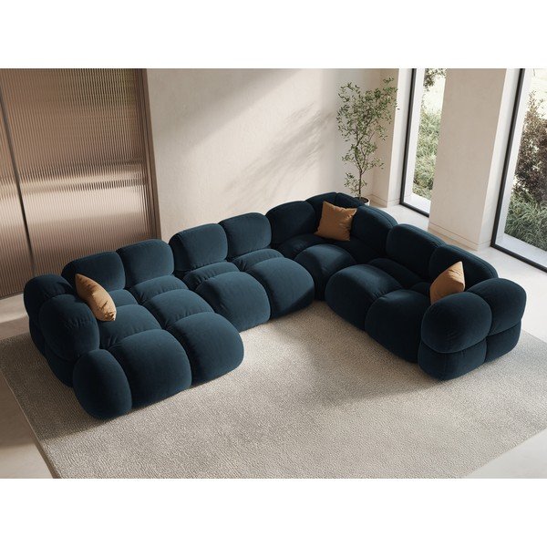 Colțar albastru închis cu tapițerie din catifea (cu colț pe partea dreaptă/în formă de "U") Loretto – Cosmopolitan Design-image-1