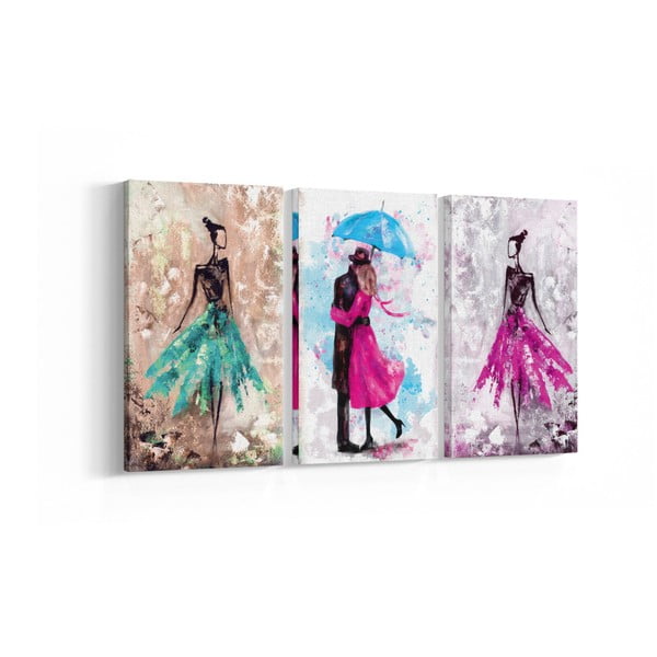 Set 3 tablouri Rain Lovers, 30 x 60 cm