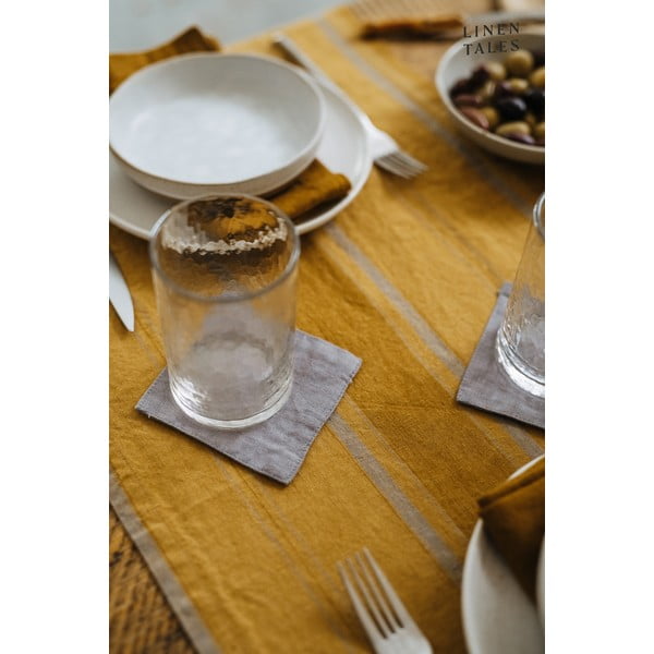 Față de masă din in 140x140 cm Amber Bronze Stripes – Linen Tales-image-4