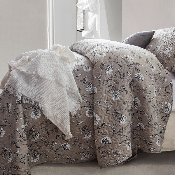Cuvertură din micropercal cu 2 fețe de pernă Sleeptime Classic Flower, 180 x 250 cm, maro-image-2