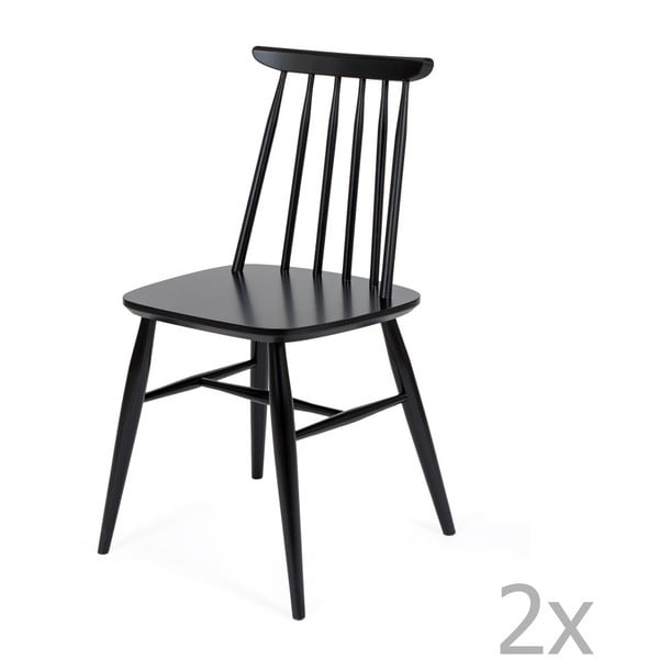 Set 2 scaune din lemn masiv de mesteacăn Woodman Aino, negru