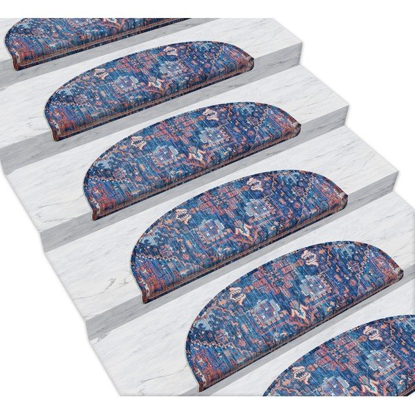 Set 16 covorașe pentru scări Vitaus Yoruk, 20 x 65 cm, albastru-image-1
