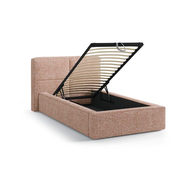 Pat roz tapițat cu spațiu de depozitare cu somieră 90x200 cm Darren – Micadoni -image-1