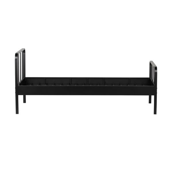 Pat negru din metal cu somieră 90x200 cm Mees – WOOOD-image-1