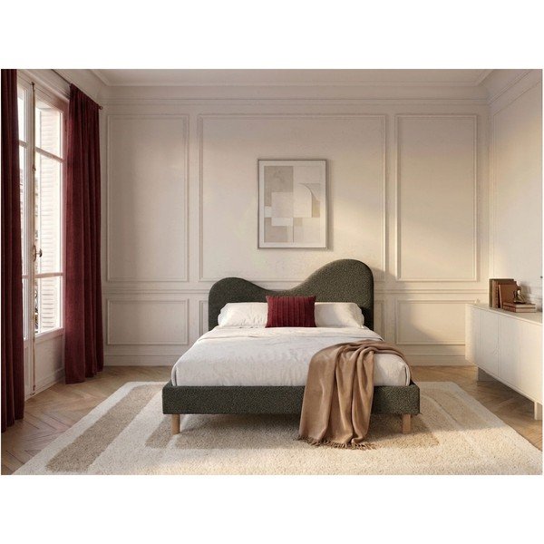 Pat matrimonial verde tapițat tapițat cu somieră 180x200 cm Celina – Bobochic Paris-image-3