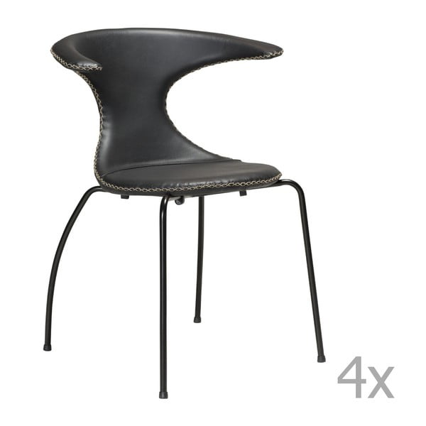 Set 4 scaune din piele cu bază metalică DAN-FORM Flair, negru