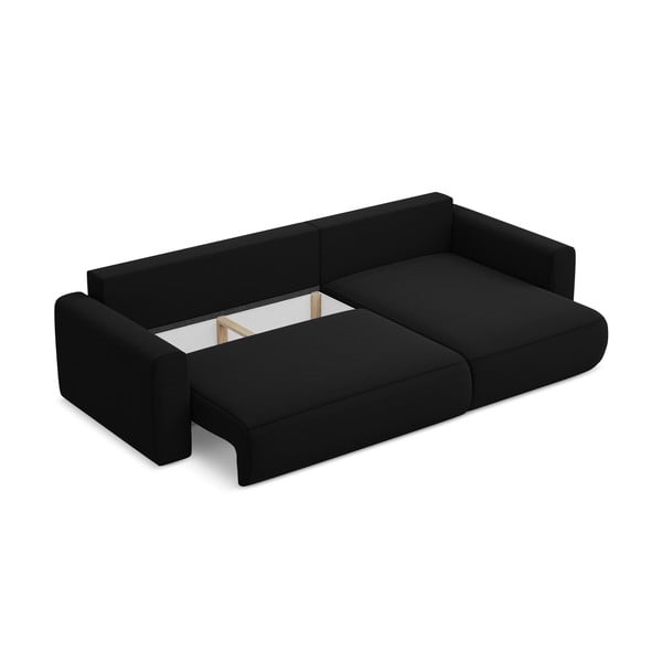 Colțar negru extensibil/cu spațiu de depozitare cu tapițerie din catifea (cu colț pe partea dreaptă/cu șezlong) Kapua – Makamii-image-4