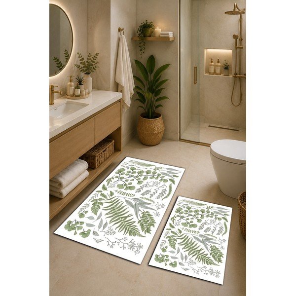 Covorașe de baie verzi/bej 2 buc. 60x100 cm Floral – Mila Home-image-1