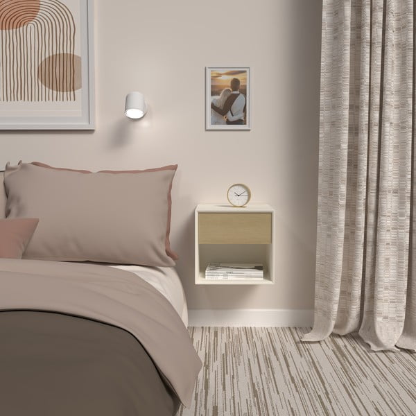 Noptieră albă/în culoare naturală cu aspect de lemn de stejar Alba – Tenzo-image-1