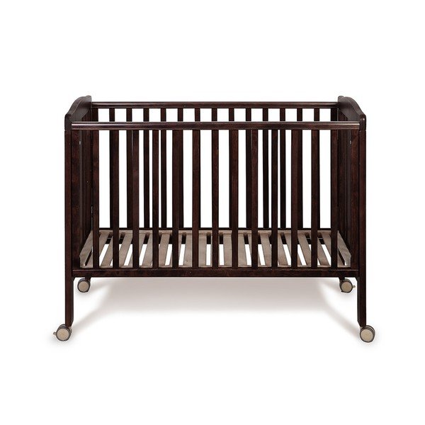 Pătuț din lemn cu roți și grilaj ajustabil YappyKids Qu, 120 x 60 cm, maro închis-image-3