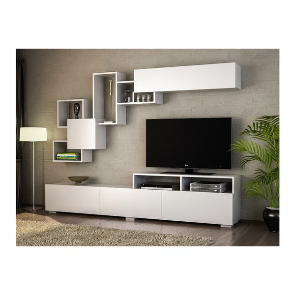 Set mobilier TV alb  210x47 cm Elit - Woody Fashion-image-1