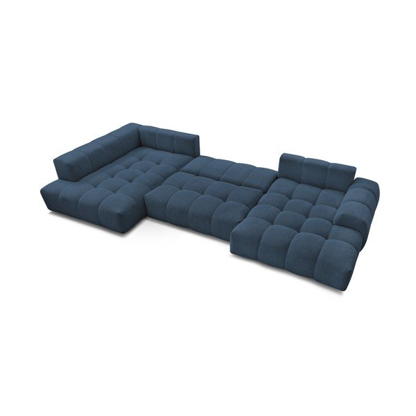 Colțar albastru închis extensibil/cu spațiu de depozitare cu tapițerie din chenille (cu colț pe partea stângă/în formă de "U") Everest – Bobochic Paris-image-4