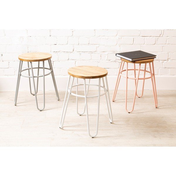 Scaun tip taburet gri/în culoare naturală din lemn de ulm District – Premier Housewares-image-2