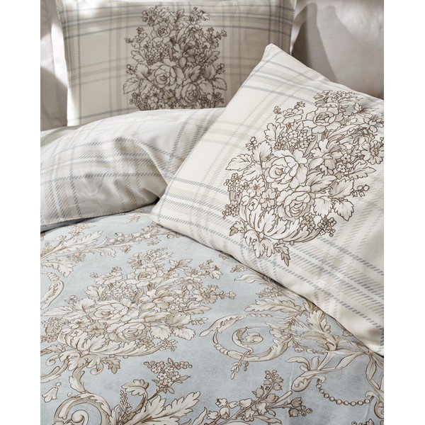 Lenjerie de pat albastru-deschis/bej din bumbac satinat pentru pat dublu/extinsă 240x220 cm Terry – Mijolnir-image-2