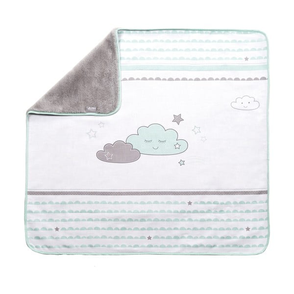 Pătură pentru copii albă/verde-mentă din micropluș/cocolino 80x80 cm Happy Cloud – Roba