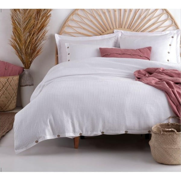 Lenjerie de pat albă din bumbac ranforcé pentru pat de o persoană 140x200 cm Como Striped – Mila Home Luxury
