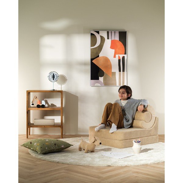 Fotoliu pentru copii maro deschis cu tapițerie din catifea reiată Flipster – Wigiwama-image-3