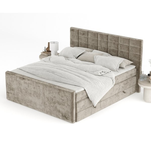 Pat boxspring maro deschis cu spațiu de depozitare 180x200 cm Ava – Maison de Rêve-image-4