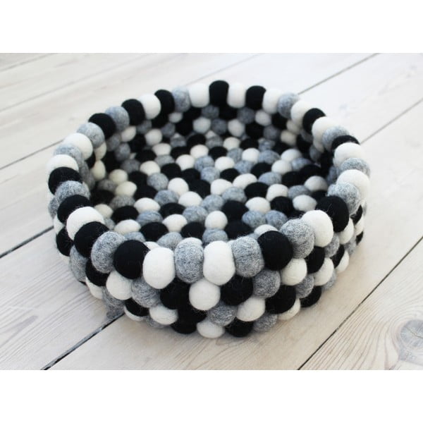 Coș depozitare cu bile din lână Wooldot Ball Basket, ⌀ 28 cm, alb - negru