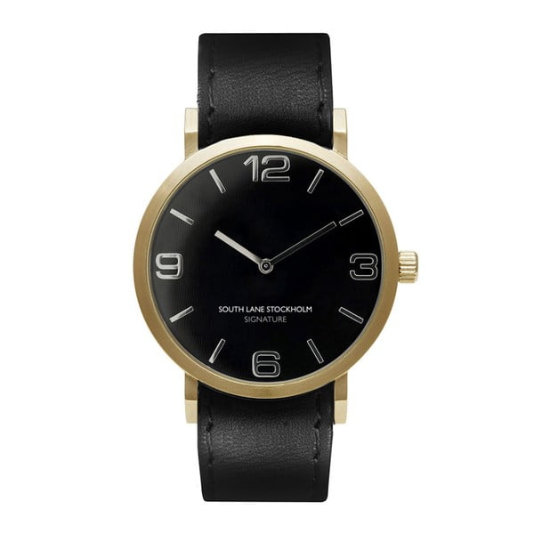 Ceas unisex South Lane Stockholm Signature Black Gold Big Leather, curea neagră