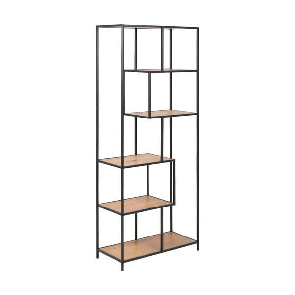 Bibliotecă neagră/cu aspect de lemn de stejar 77x185 cm Seaford – Actona-image-2