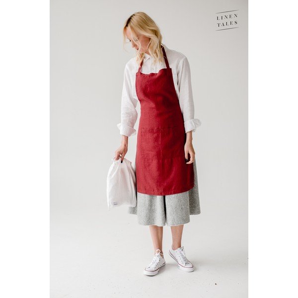 Șorț de bucătărie din in Linen Tales Daily Apron, 80 x 55 cm, roșu-image-1